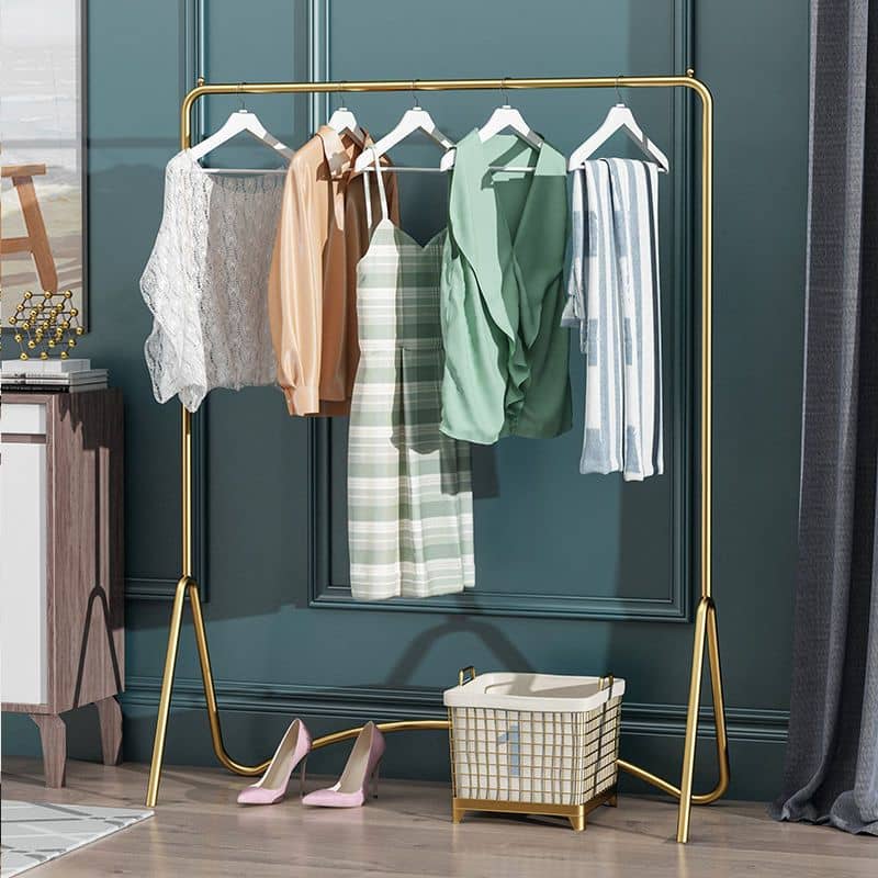 Freestanding Wrought Iron Clothes Rack, Modern Simple Bedroom Garment Hanger, Small Indoor Hanging Rod For Clothes And Bags, Multipurpose Use Clothing & Closet Storage Shop Online at Dubai Trades 2