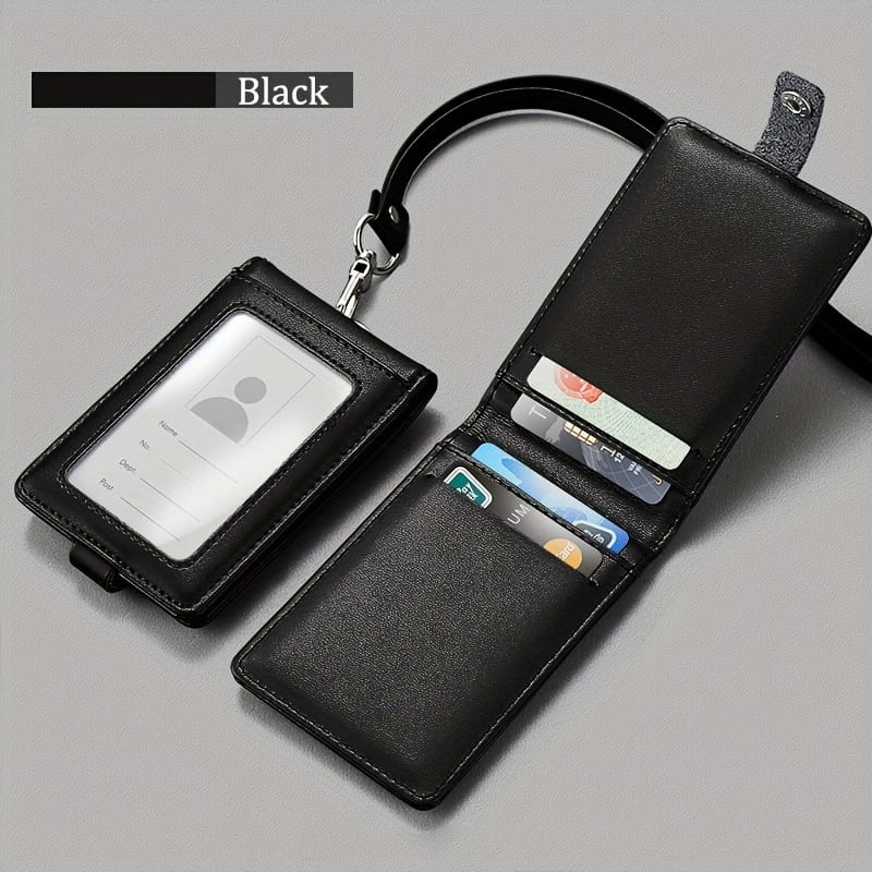 Genuine Leather Id Card Holder With Lanyard – 5 Card Slots – Pu Leather Material – English Text – Business Formal Accessories Badge Inserts Shop Online at Dubai Trades 2