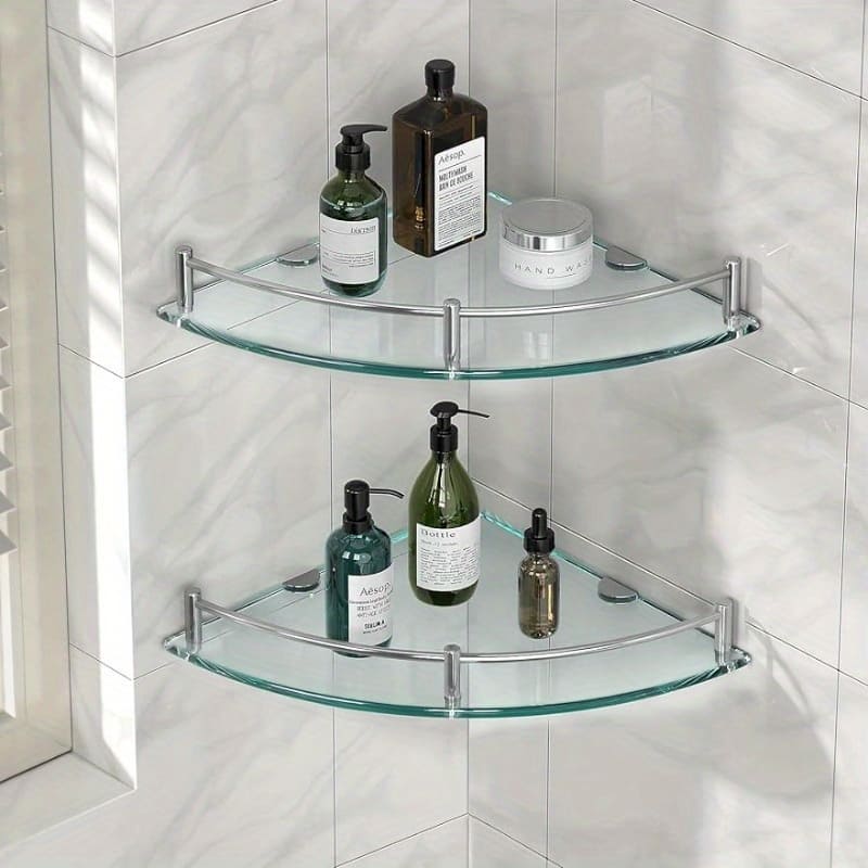 Glass Shower Shelves Caddies Tempered Bathroom Glass Shelf With Mounted Drill Hole For Corner Shower Shelf For Inside Shower 2 Pack Bath Shop Online at Dubai Trades 2