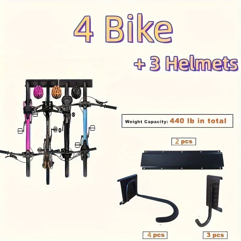 [] Heavy Duty Wall-mounted Bike Rack – For 4/5/6 Bicycles, Black Metal Garage Organizer With Multiple Hooks, Ideal For Road And Mountain Bikes Bike Racks & Stands Shop Online at Dubai Trades 2