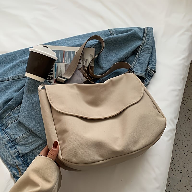 Large Capacity Nylon Crossbody Bag With Adjustable Strap, Zipper Closure – Lightweight, Foldable Design In Beige/coffee//black – Ideal For Daily Use Clothing, Shoes & Jewelry Shop Online at Dubai Trades 2