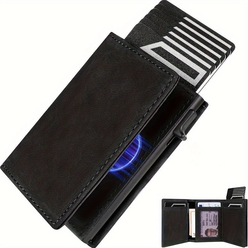 Leather Wallet With Pop-up Credit Card Holder, Coin Pocket & Id Slot – Minimalist Retro Design For Men, Card Organizer | Sleek Wallet | Stitching Accessories Shop Online at Dubai Trades 2