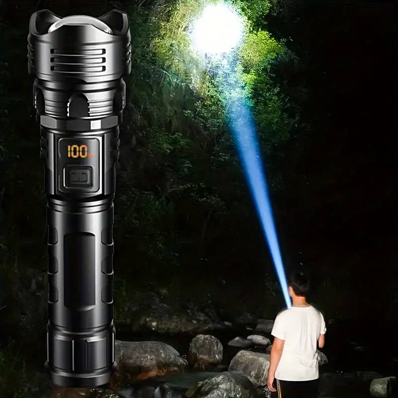 Led Flashlight – Rechargeable, Long Range Torch With 1200mah Battery For Outdoor Camping & Tactical Use Camping & Hiking Shop Online at Dubai Trades 2