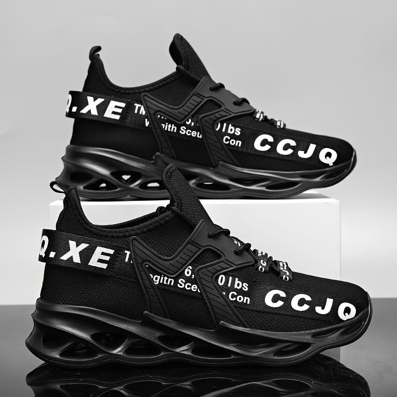Letter Print Trendy Blade Type Shoes, Men’s Shock Absorption Comfy Outdoor Sneakers With Soft Sole, Running Traveling Athletic Shop Online at Dubai Trades 2