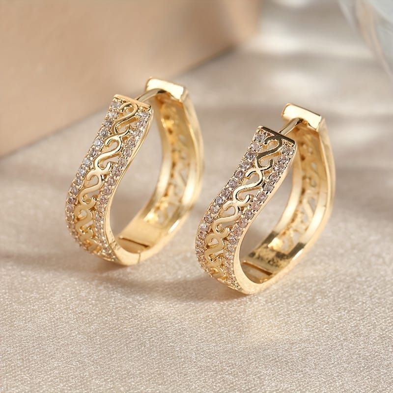 Luxurious Copper Gold-plated Zirconia Inlaid Women’s Circular Earrings – Vintage Bohemian Style, Christmas & Clothing, Shoes & Jewelry Shop Online at Dubai Trades 2