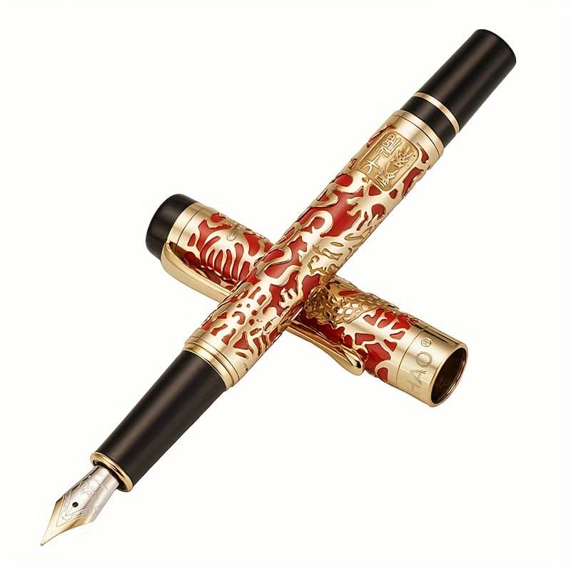 Luxurious Vintage Gold 5000 Fountain Pen With Red And Gold Dragon Engravings – School/office/business Gift – Copper Material, , Screw Cap, Fine Point Education & Crafts Shop Online at Dubai Trades 2