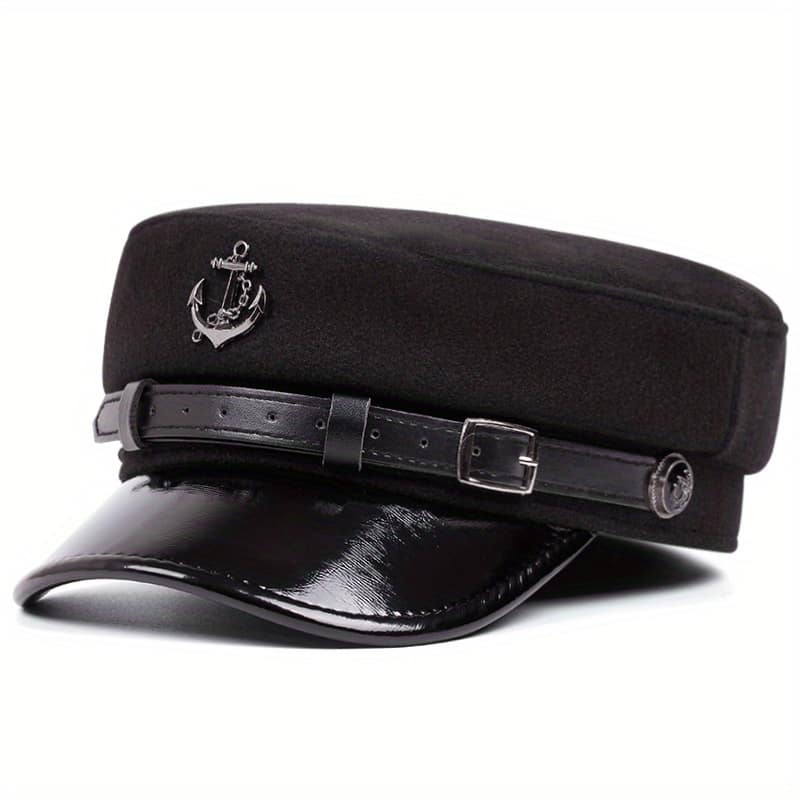 Men’s Fashion Anchor Emblem Knit Beret Cap – Punk Style Visor Hat, 100% Polyester Accessories Shop Online at Dubai Trades 2