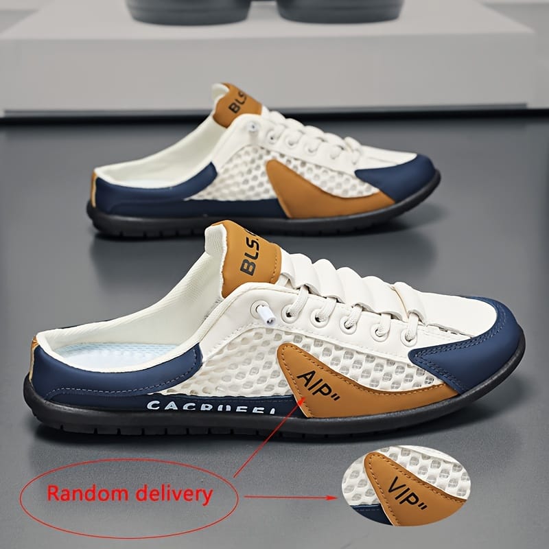 Men’s Slip-on Casual Sandals – Non-slip, Durable, Breathable Mesh Lining, Pu Upper, Navy Blue/white/beige – Indoor, Vacation, And Casual Attire Athletic Shop Online at Dubai Trades 2