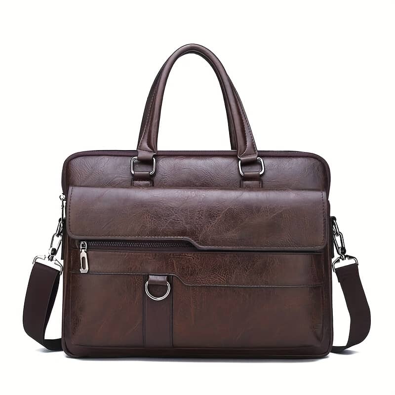Men’s Vintage Style Coffee Briefcase, Multi-compartment Bag With Adjustable Strap For Daily Commute Clothing, Shoes & Jewelry Shop Online at Dubai Trades 2