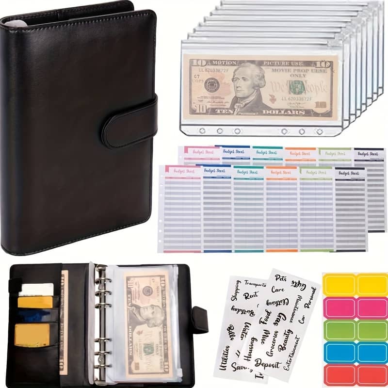 Minimalist Bi-fold Pu A6 Budget Binder, With Zipper Envelope, Magnetic Closure, Unlined, Flap Pocket, Wet Wipe Clean, No Printing, Paint, For Women, Credit Card Holder Accessories Shop Online at Dubai Trades 2