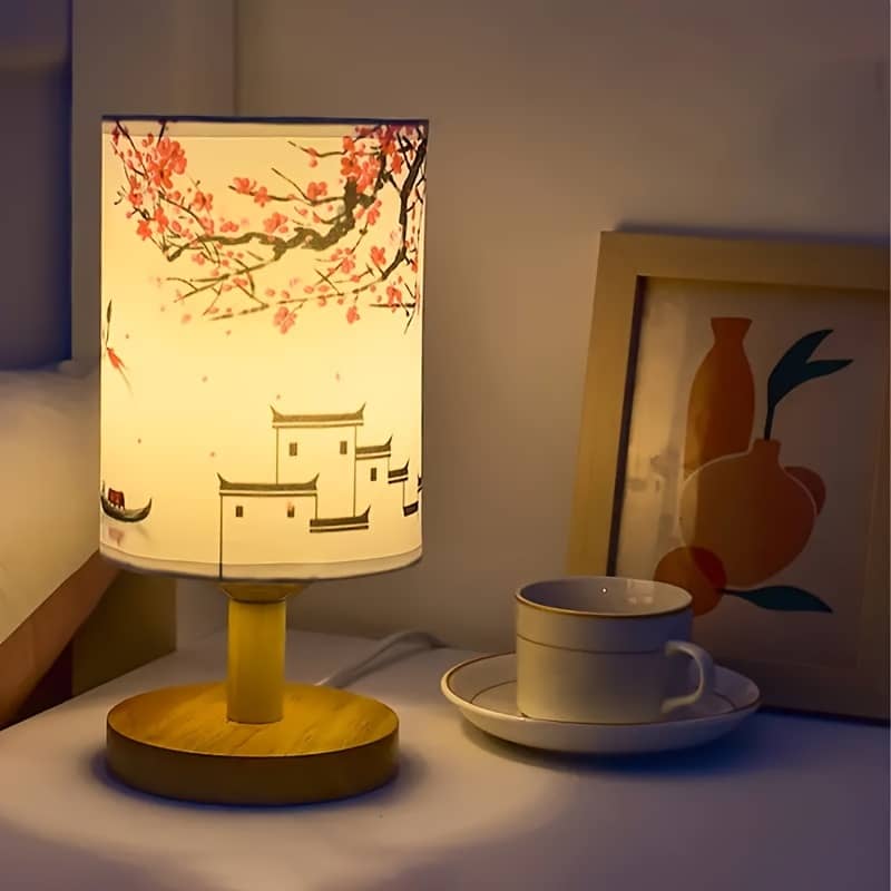 Modern Usb-powered Table Lamp With Cherry & East Asian Architecture Design – Wooden Night Light For Bedroom, Living Room, Office Decor, Table Lamp For Bedroom Home & Kitchen Shop Online at Dubai Trades 2