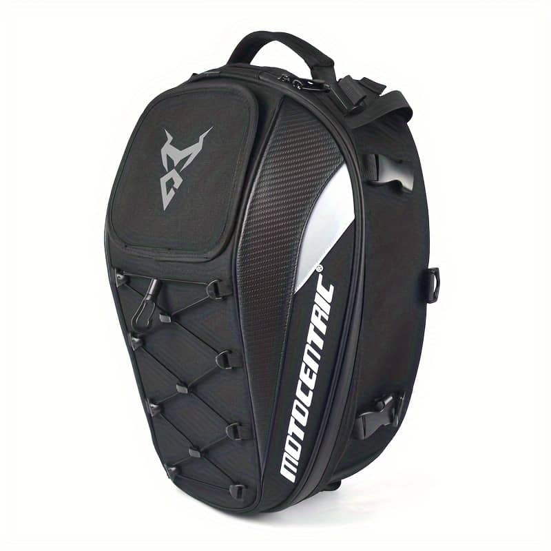 Motocentric Motorcycle Rear Seat Tail Bag – Adjustable Strap, Helmet Storage & Luggage For Street Bikes, Black, Durable Textured Design With Multiple Compartments, Motocentric Accessories Shop Online at Dubai Trades 2