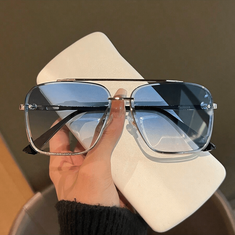 Pair Of Stylish Double-beam Cut Metal Frame Pilot Style Gradient Blue Lenses Elegantly Decorated Glasses For Men And Women Accessories Shop Online at Dubai Trades 2