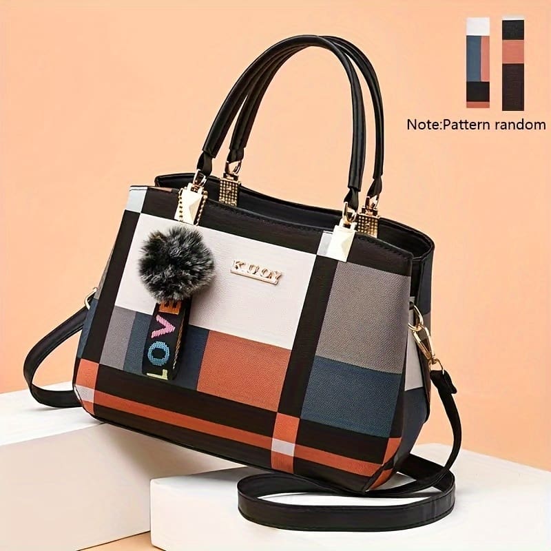 Plaid Decorated Women’s Fashion Small Handbag With Ball Decoration Mini Crossbody Bag Suitable For Date Party Student White Collar Clothing, Shoes & Jewelry Shop Online at Dubai Trades 2