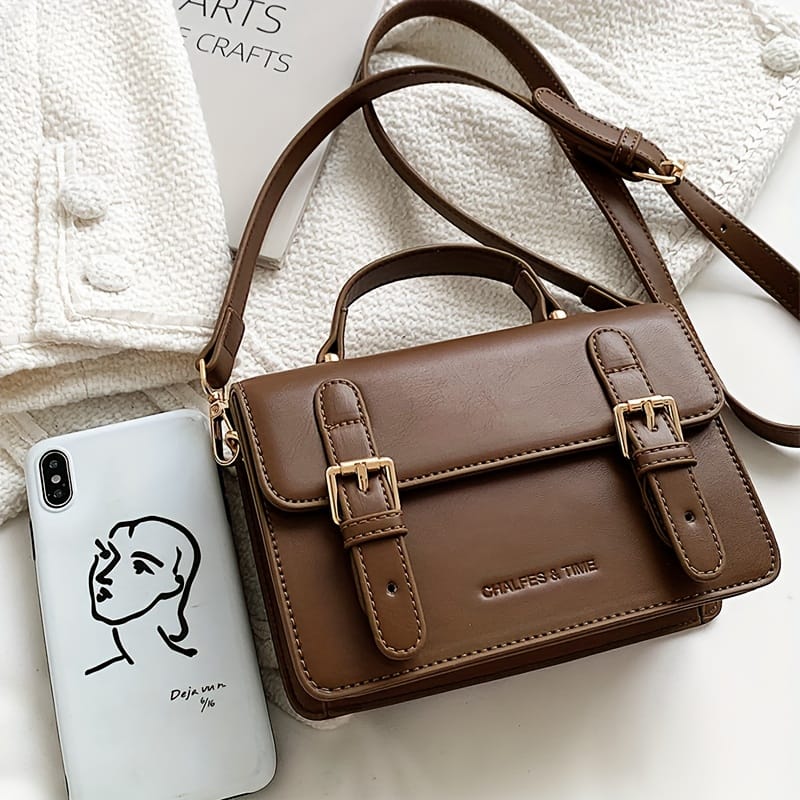 Preppy Solid Color Shoulder Square Bag, Buckles Decor Flap Crossbody Bag, Brown Wallet Back To School Clothing, Shoes & Jewelry Shop Online at Dubai Trades 2