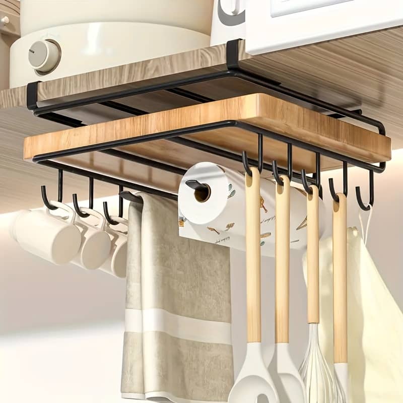 Punch-free Stainless Steel Inverted Cabinet Cup Rack Kitchenware Hook Rag Cutting Board Rack Storage Artifact Bathroom Storage & Organization Shop Online at Dubai Trades 2