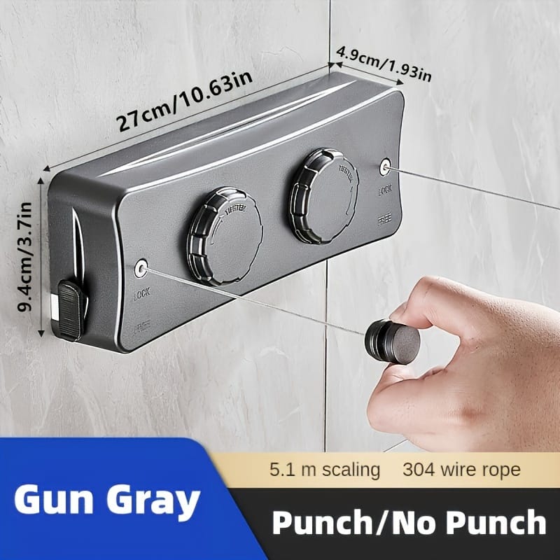 Retractable Double-line Clothesline 5.1m Stainless Steel Indoor Invisible Reel For Laundry, Towels And Quilts – Compact Drying Rack For Balcony Or , Clotheslines Clotheslines Shop Online at Dubai Trades 2