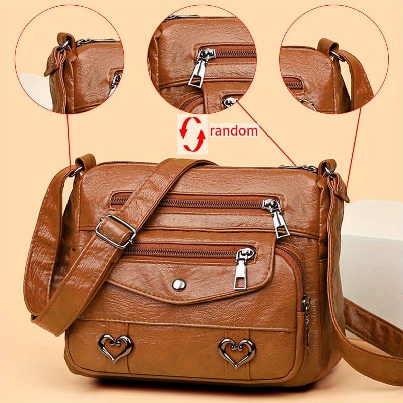 Retro Multi Pockets Crossbody Bag, Soft Leather Shoulder Bag, Heart Decor Purse For Women Clothing, Shoes & Jewelry Shop Online at Dubai Trades 2