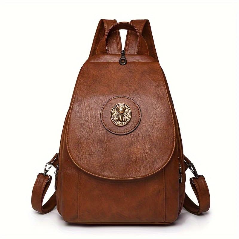 Retro Women’s Synthetic Leather Backpack – Adjustable Straps, Multiple Compartments, Magnetic Closure, Denim In Brown, Beige, For Daily Use Or Work Clothing, Shoes & Jewelry Shop Online at Dubai Trades 2