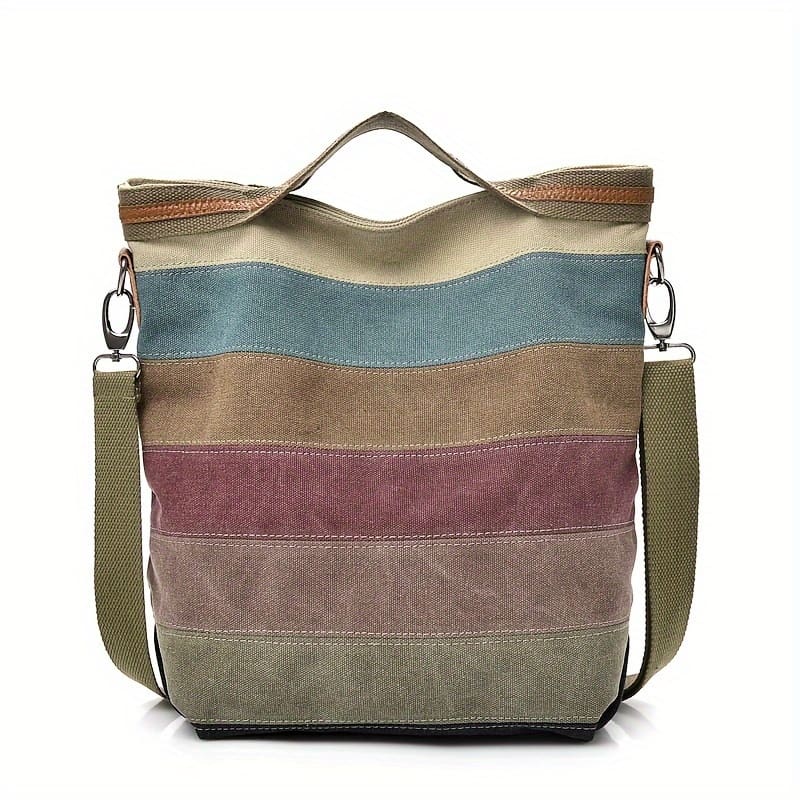 Ruyihuang Women’s Casual Tote Bag – Large Capacity, Multi-compartment, Colorblock Design With Detachable Shoulder Strap, Beige & Striped Pattern, Everyday Use Clothing, Shoes & Jewelry Shop Online at Dubai Trades 2