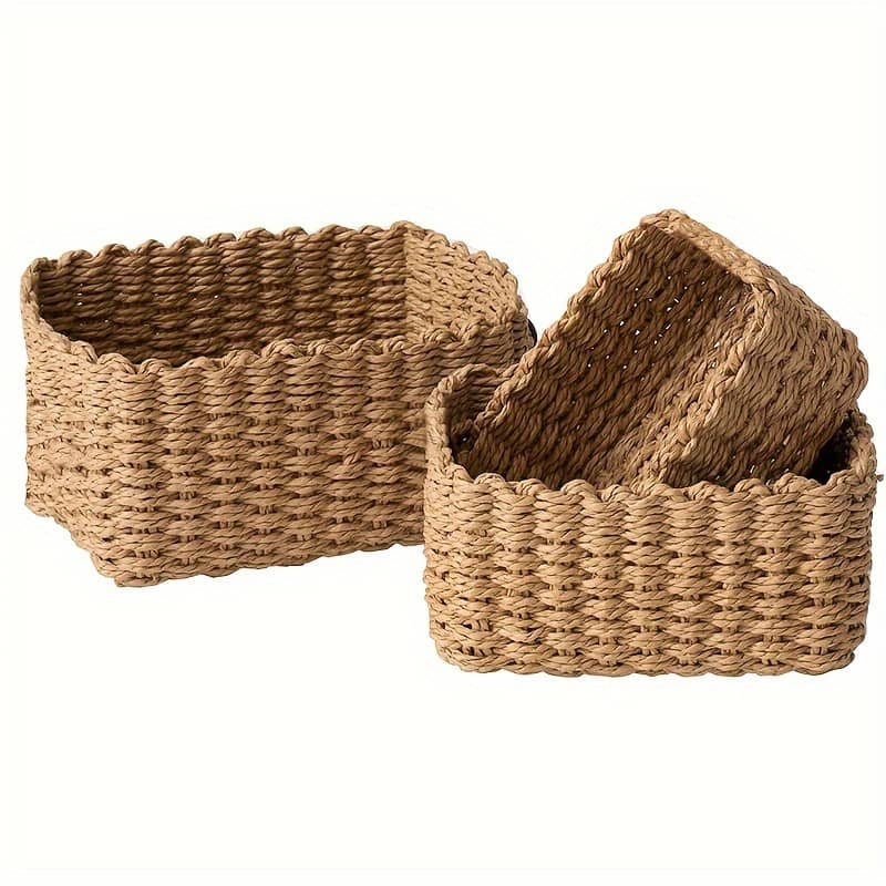 Set Of 3 Paper Rope Storage Baskets For Organizing Container Bins For Shelves Cupboards Drawer, Small Woven Basket Baskets, Bins & Containers Shop Online at Dubai Trades 2