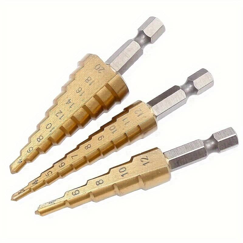 Set Of Hss Step Drill Bits With A Titanium Coating In Various Sizes – Ideal For Precise Drilling In Both Wood And Metal, Offering And . Business, Industry & Science Shop Online at Dubai Trades 2