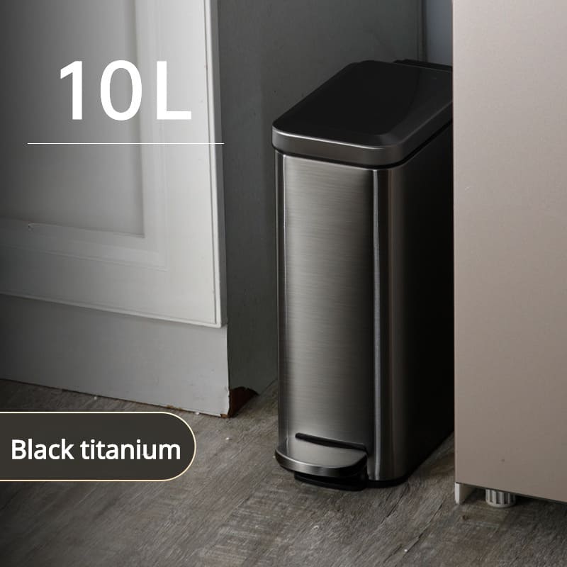 Sleek Black Stainless Steel Foot-operated Trash Can, 2.64 Gallon (10l) – Ultra-thin Design For Tight Spaces, Lid, Inner Bin & Step Pedal, Ideal For Kitchen & Bathroom Bath Shop Online at Dubai Trades 2