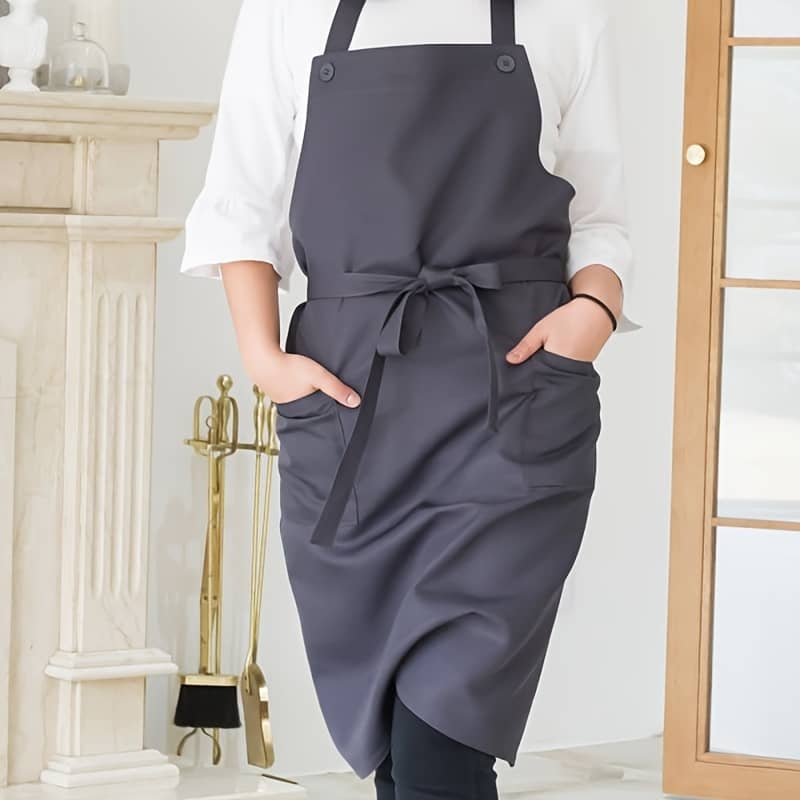Solid Color Polyester Apron With Pockets – , Non-fade, Neck Hanging Kitchen Apron, Woven Fabric, Server Uniform – 1 Pack, 82x89cm Aprons Shop Online at Dubai Trades 2