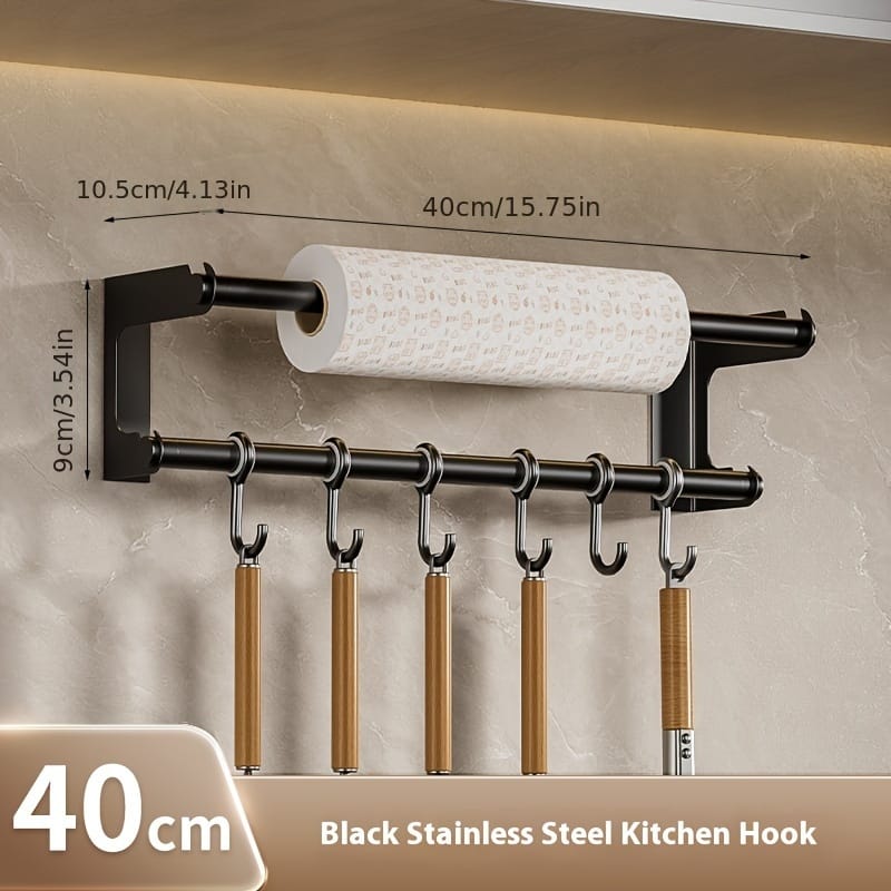 Stainless Steel Kitchen Organizer – Wall-mounted Hook Rack With Tissue Holder, Storage For Utensils & Accessories Home & Kitchen Shop Online at Dubai Trades 2