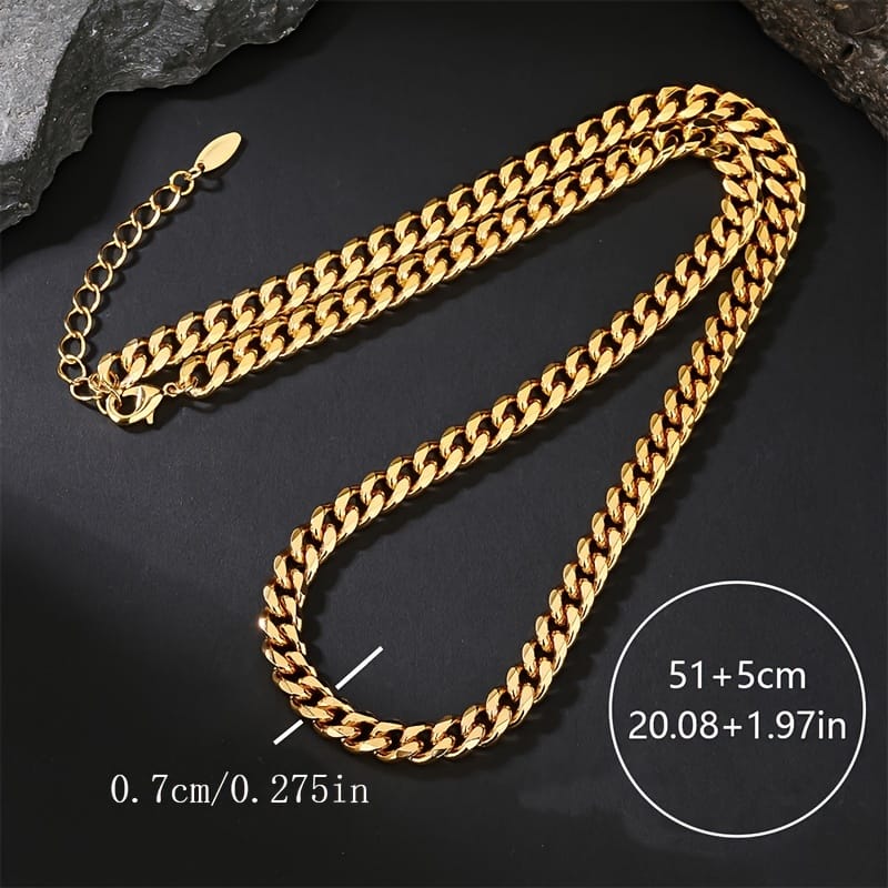Stylish 7mm Golden-tone Cuban Link Chain Necklace For Men – Gift, European And , Golden Clothing, Shoes & Jewelry Shop Online at Dubai Trades 2