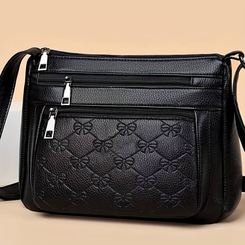 Stylish Black Crossbody Bag For Women – Soft Shoulder Purse With Adjustable Strap, Embossed & Zipper Closure, Use Briefcases Shop Online at Dubai Trades 2