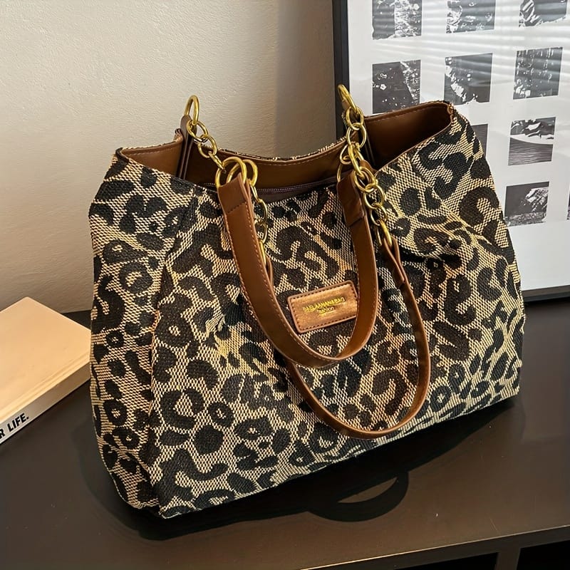 Stylish Leopard Print Canvas Tote Bag – Versatile Shoulder Handbag With Zipper Closure, School, Work, And Shopping, Polyester Lining, , Mixed Colors Clothing, Shoes & Jewelry Shop Online at Dubai Trades 2