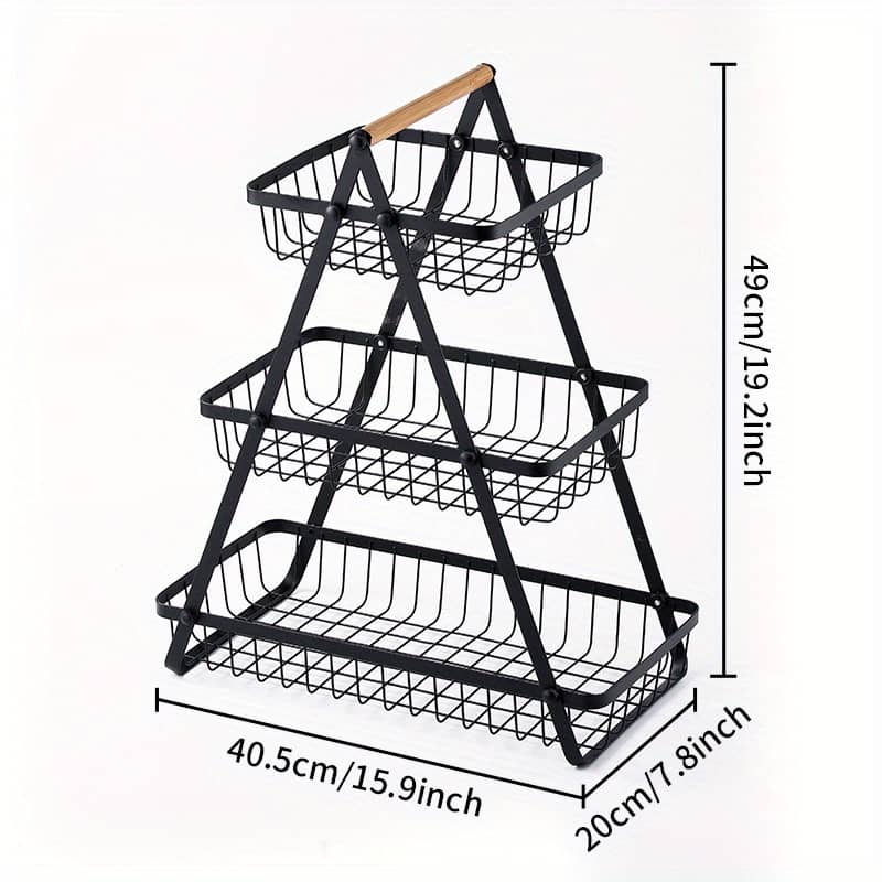 1pc 2/3 Tiers Storage Basket Countertop For Bathroom, Basket Bowl Stand Detachable Metal Wire Basket With Wooden Handle For Bathroom Baskets, Bins & Containers Shop Online at Dubai Trades 2