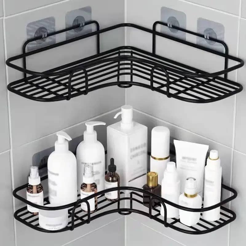 1pc Bathroom Shelf For Corner, Organizer Rack, Bathroom Kitchen No Punching Storage Rack Bathroom Accessories Shelves Bathroom Storage & Organization Shop Online at Dubai Trades 2