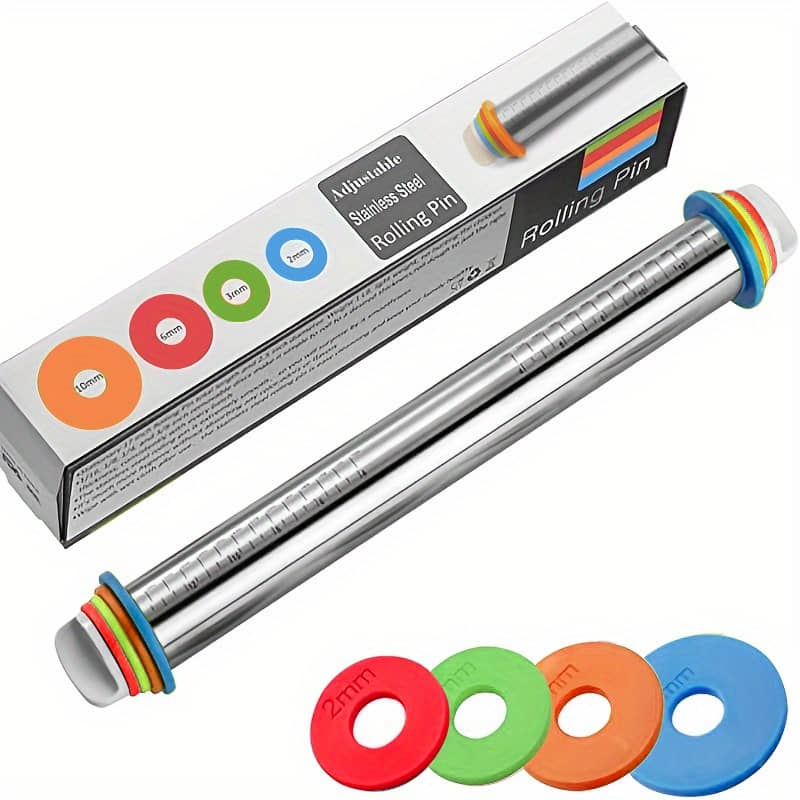 1pc, Thickness Rings Adjustable Rolling Pin, Suitable For Baking, Pasta, Pizza, Pie, , Kitchen Tools Bakeware Shop Online at Dubai Trades 2