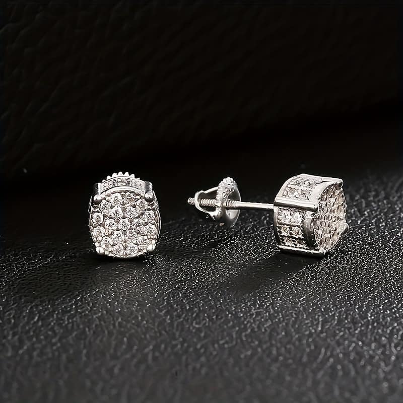 Set Of 2 Iced Chics S925 Silvery Hip-hop Men’s Earrings Featuring Synthetic Zirconia With Micro-setting And Color Plating In A Round Design. Clothing, Shoes & Jewelry Shop Online at Dubai Trades 2