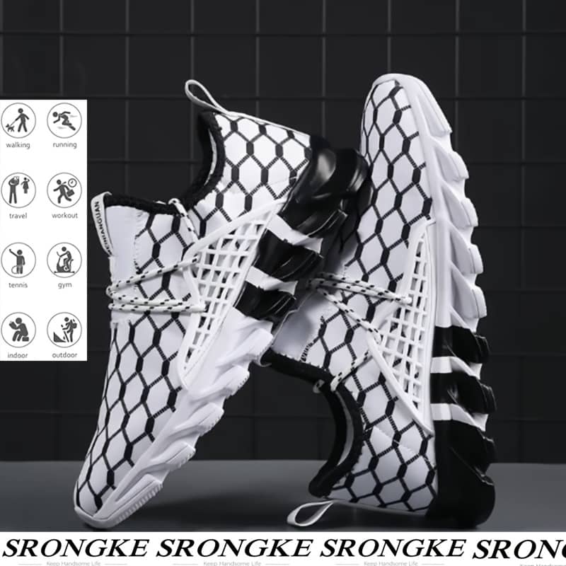 Srongke Men’s Athletic Footwear – Breathable Mesh With Shock-absorbing Tpr Sole, Non-slip, Black & White Checkered Seasons Clothing, Shoes & Jewelry Shop Online at Dubai Trades 2