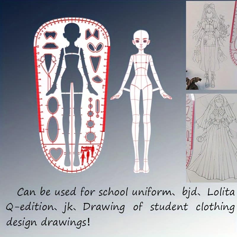Transparent Ruler Set With Dress Form Templates For School Uniforms And Student Clothing Drawing – Bjd Q-version Doll Outfit Sketching Tools Kit Arts, Crafts & Sewing Shop Online at Dubai Trades 2