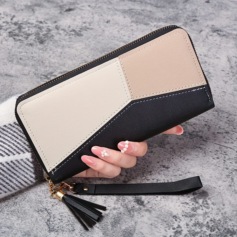 Trendy Colorblock Long Wallet, Zipper Around Coin Purse, Large Capacity Credit Card Holder Trendy Unisex Bag For Daily Use Clothing, Shoes & Jewelry Shop Online at Dubai Trades 2