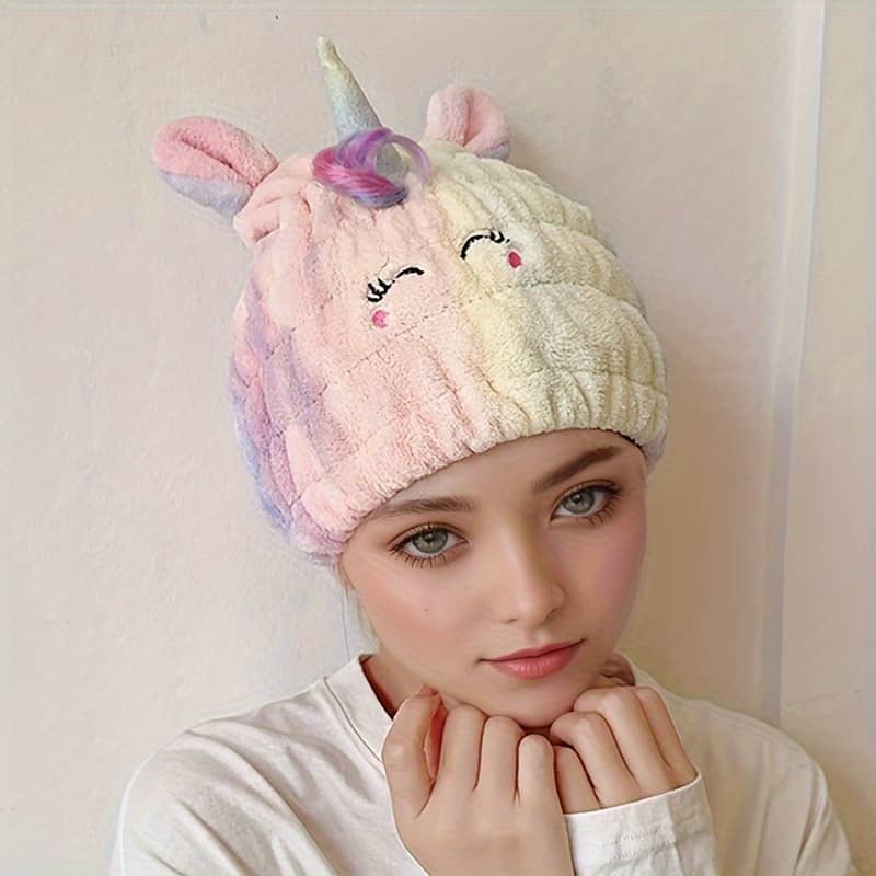 Ultra–dry Hair For Women – Cute Unicorn Design, , No Blow Drying Required, Polyester, Modern Pastel Colors With Embroidery, Hair Towel Wrap Bath Shop Online at Dubai Trades 2