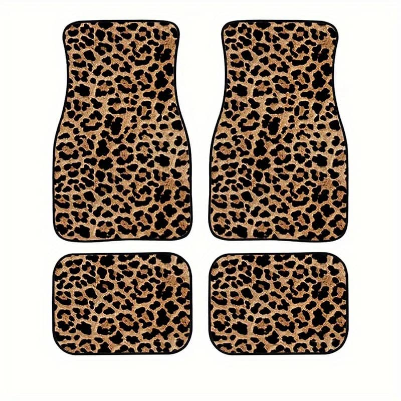 Universal Fit Leopard Print Car Floor Mats, 4pc Set, Polyester Fiber, Non-slip Automotive Front & Rear Floor Mats Automotive Shop Online at Dubai Trades 2