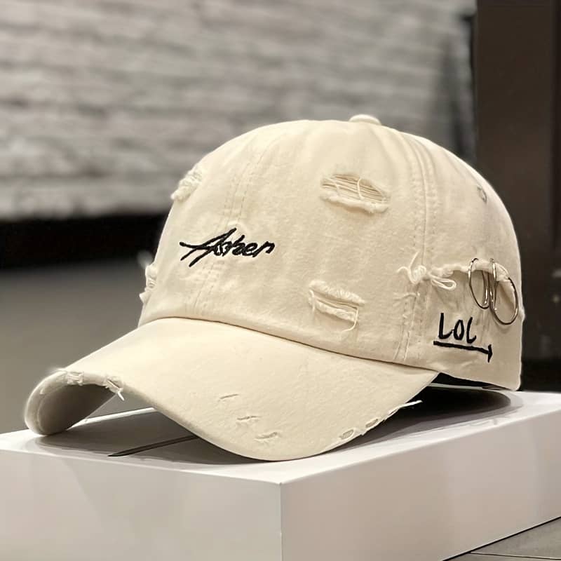 Vintage Distressed Soft Top Baseball Cap For Women, Spring/summer Fashion Style, Sun Protection, Lightweight Polyester, Adjustable, Stripe , Random Hole Position, Flag Theme Accessories Shop Online at Dubai Trades 2