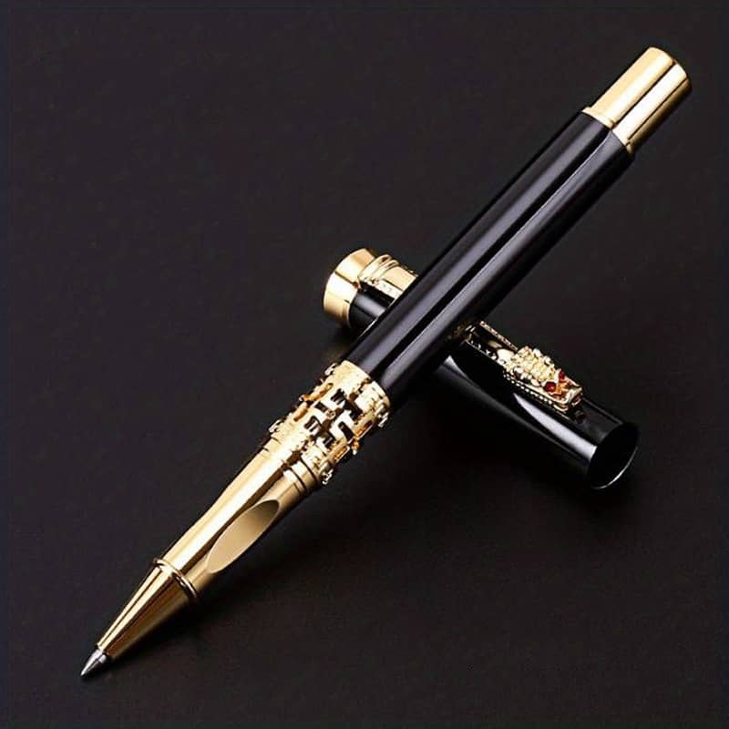 Vintage Dragon Head Calligraphy Pen – Metal Walking Bead Pen With Carved Treasure Beads For Men’s Signature Writing Liquid Ink Rollerball Pens Shop Online at Dubai Trades 2