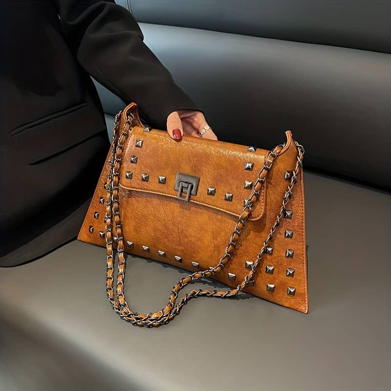 Vintage Golden Rivets Armpit Leather Texture Hand-held Single Shoulder Slung Casual Women’s Bag Clothing, Shoes & Jewelry Shop Online at Dubai Trades 2