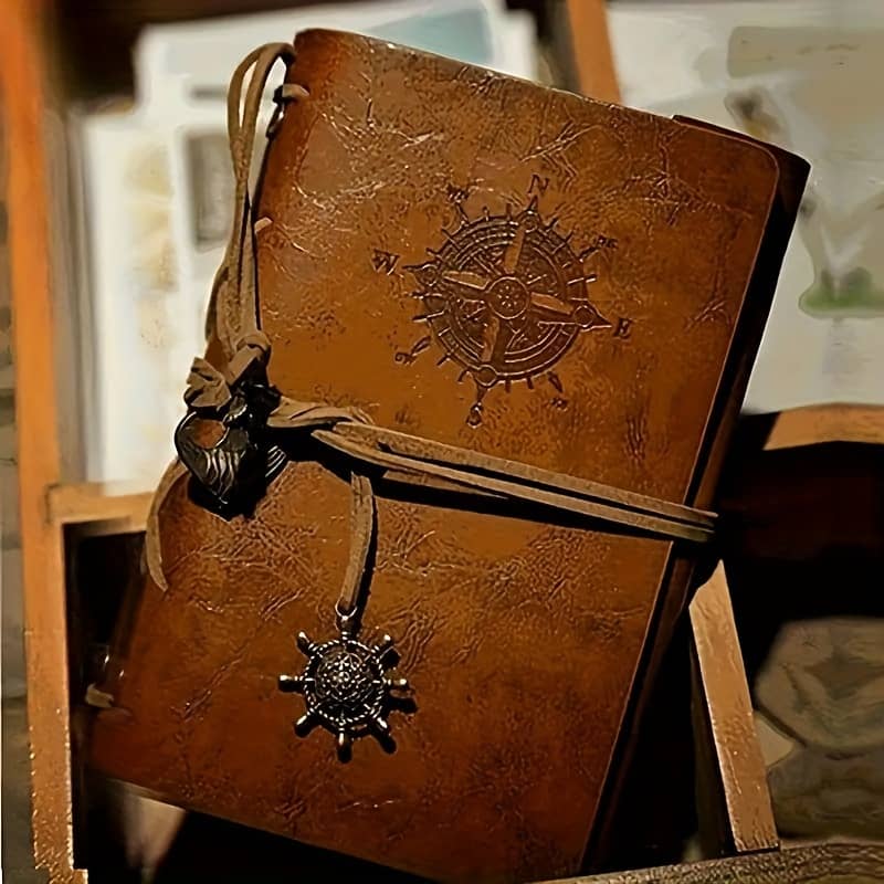 Vintage Pirate-themed Spiral Ring Binder Journal – Leather Cover With Compass & Steering Wheel Design, Nautical With Lanyard Closure Calendars, Planners & Personal Organizers Shop Online at Dubai Trades 2