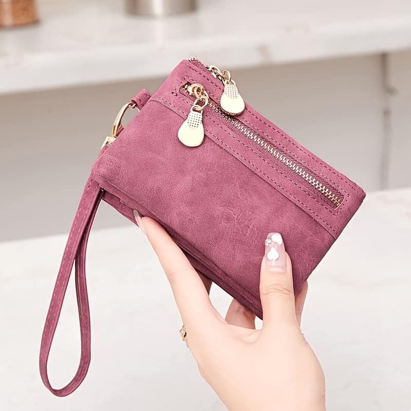 Vintage Small Wallet Bifold Women’s Short Wallet – Casual Portable Card Holder With Zippered Coin Pocket,card Slots Id Window,and Wrist Strap Clothing, Shoes & Jewelry Shop Online at Dubai Trades 2