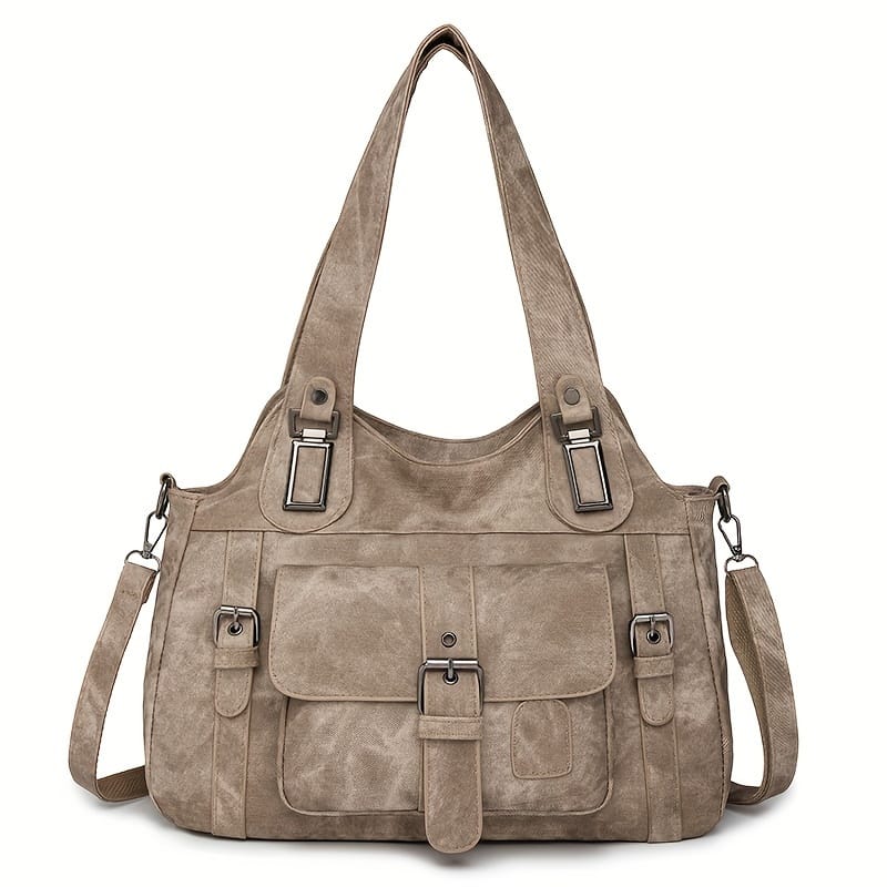 Vintage-style Women’s Tote Bag With Detachable Shoulder Strap, Synthetic Leather, Multiple Compartments, Zip Closure – Light Blue/grey/blue/black/brown/beige Clothing, Shoes & Jewelry Shop Online at Dubai Trades 2
