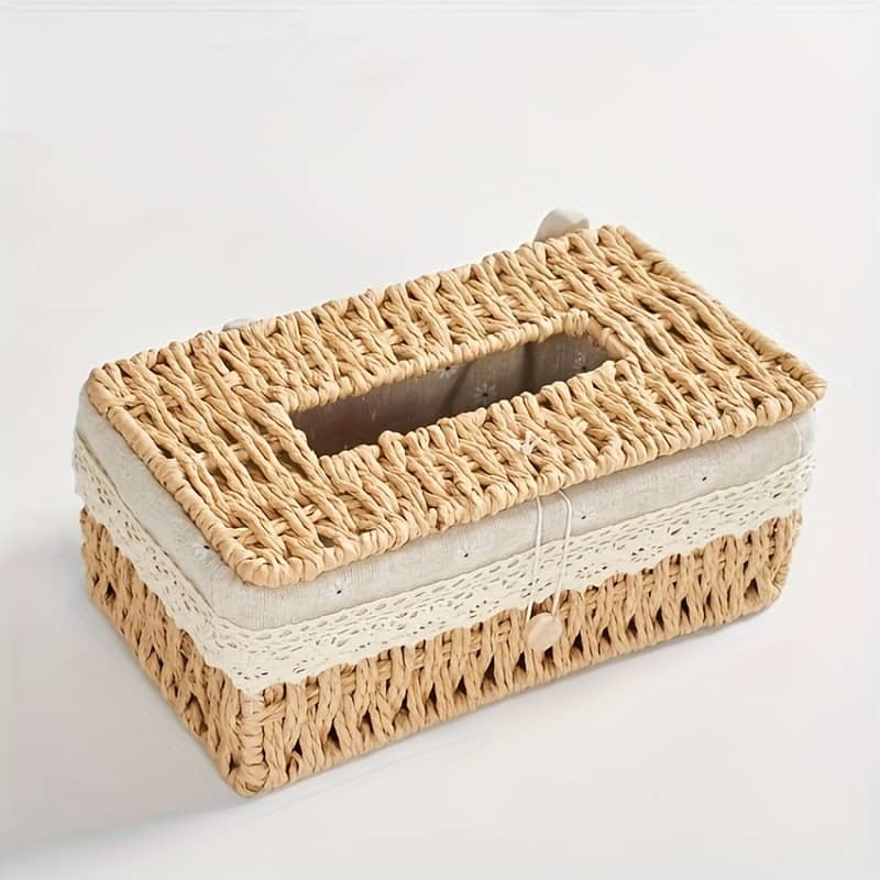 Vintage-style Woven Tissue Box Cover With Lid – Paper Rope Storage Organizer For Home Decor, Utility Hooks Bath Shop Online at Dubai Trades 2