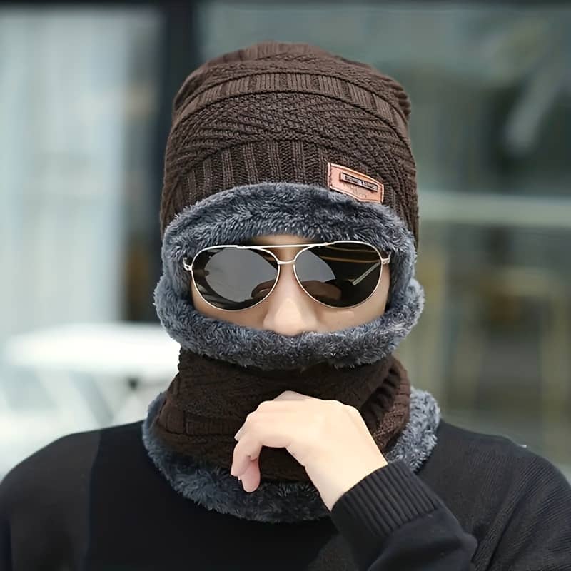 Winter Beanie And Soft Scarf Set – Thick, Warm Polyester Knit With Leather-like Patch, Machine Washable – Ideal Gift For Cold Weather Accessories Shop Online at Dubai Trades 2
