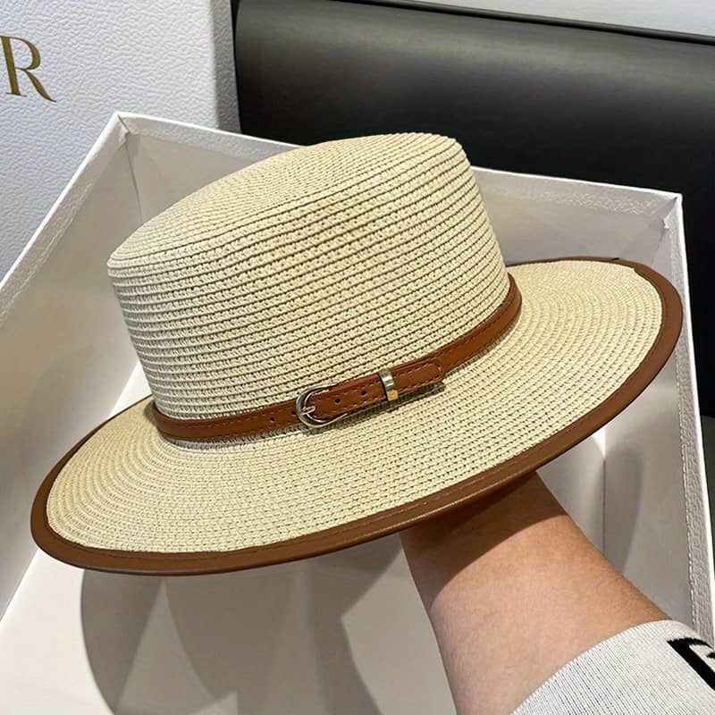 Women’ British-inspired Straw Sun Hat With Decorative Brown Belt – Wide Brim, Material, Uv Protection For Summer Beach Accessories Shop Online at Dubai Trades 2
